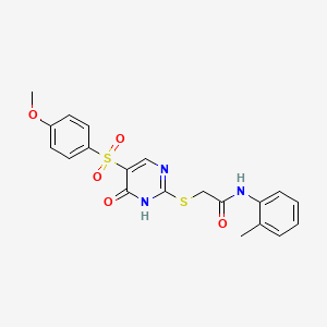 molecular formula C20H19N3O5S2 B6567479 2-{[5-(4-methoxybenzenesulfonyl)-6-oxo-1,6-dihydropyrimidin-2-yl]sulfanyl}-N-(2-methylphenyl)acetamide CAS No. 1021264-59-4