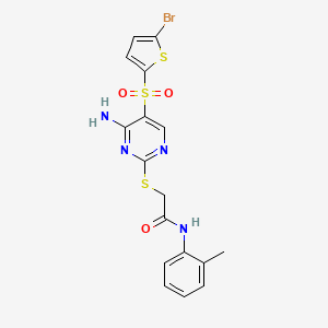 molecular formula C17H15BrN4O3S3 B6567486 2-({4-amino-5-[(5-bromothiophen-2-yl)sulfonyl]pyrimidin-2-yl}sulfanyl)-N-(2-methylphenyl)acetamide CAS No. 1021217-80-0
