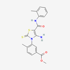 molecular formula C20H19N3O3S2 B6567529 methyl 3-{4-amino-5-[(2-methylphenyl)carbamoyl]-2-sulfanylidene-2,3-dihydro-1,3-thiazol-3-yl}-4-methylbenzoate CAS No. 1021220-56-3