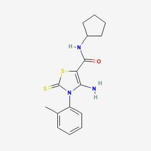 molecular formula C16H19N3OS2 B6567585 4-amino-N-cyclopentyl-3-(2-methylphenyl)-2-sulfanylidene-2,3-dihydro-1,3-thiazole-5-carboxamide CAS No. 1021224-77-0