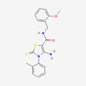4-amino-N-[(2-methoxyphenyl)methyl]-3-(2-methylphenyl)-2-sulfanylidene-2,3-dihydro-1,3-thiazole-5-carboxamide