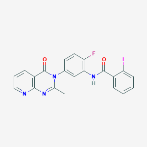 molecular formula C21H14FIN4O2 B6567626 N-(2-fluoro-5-{2-methyl-4-oxo-3H,4H-pyrido[2,3-d]pyrimidin-3-yl}phenyl)-2-iodobenzamide CAS No. 921799-81-7