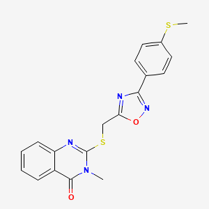 molecular formula C19H16N4O2S2 B6567657 3-methyl-2-[({3-[4-(methylsulfanyl)phenyl]-1,2,4-oxadiazol-5-yl}methyl)sulfanyl]-3,4-dihydroquinazolin-4-one CAS No. 1021208-94-5