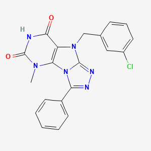 molecular formula C20H15ClN6O2 B6567685 9-[(3-chlorophenyl)methyl]-5-methyl-3-phenyl-5H,6H,7H,8H,9H-[1,2,4]triazolo[3,4-h]purine-6,8-dione CAS No. 921856-28-2