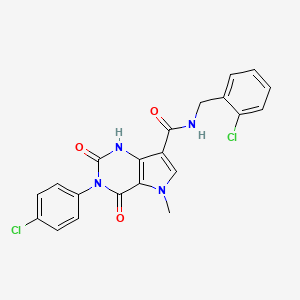 molecular formula C21H16Cl2N4O3 B6567730 3-(4-chlorophenyl)-N-[(2-chlorophenyl)methyl]-5-methyl-2,4-dioxo-1H,2H,3H,4H,5H-pyrrolo[3,2-d]pyrimidine-7-carboxamide CAS No. 921851-14-1