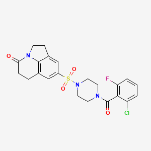 molecular formula C22H21ClFN3O4S B6567798 6-{[4-(2-chloro-6-fluorobenzoyl)piperazin-1-yl]sulfonyl}-1-azatricyclo[6.3.1.0^{4,12}]dodeca-4(12),5,7-trien-11-one CAS No. 946237-89-4
