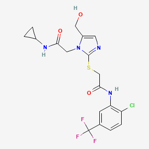 molecular formula C18H18ClF3N4O3S B6567823 N-[2-chloro-5-(trifluoromethyl)phenyl]-2-({1-[(cyclopropylcarbamoyl)methyl]-5-(hydroxymethyl)-1H-imidazol-2-yl}sulfanyl)acetamide CAS No. 921795-78-0
