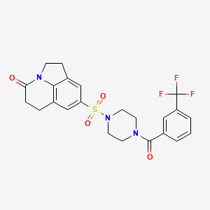 molecular formula C23H22F3N3O4S B6567937 6-({4-[3-(trifluoromethyl)benzoyl]piperazin-1-yl}sulfonyl)-1-azatricyclo[6.3.1.0^{4,12}]dodeca-4(12),5,7-trien-11-one CAS No. 946310-68-5