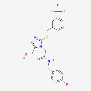 molecular formula C21H19F4N3O2S B6567951 N-[(4-fluorophenyl)methyl]-2-[5-(hydroxymethyl)-2-({[3-(trifluoromethyl)phenyl]methyl}sulfanyl)-1H-imidazol-1-yl]acetamide CAS No. 921571-89-3