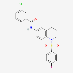 molecular formula C22H18ClFN2O3S B6567973 3-chloro-N-[1-(4-fluorobenzenesulfonyl)-1,2,3,4-tetrahydroquinolin-6-yl]benzamide CAS No. 946212-08-4