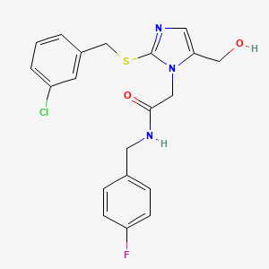 molecular formula C20H19ClFN3O2S B6567990 2-(2-{[(3-chlorophenyl)methyl]sulfanyl}-5-(hydroxymethyl)-1H-imidazol-1-yl)-N-[(4-fluorophenyl)methyl]acetamide CAS No. 921876-18-8
