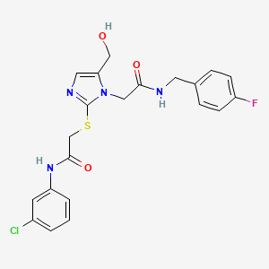 molecular formula C21H20ClFN4O3S B6567991 N-(3-chlorophenyl)-2-{[1-({[(4-fluorophenyl)methyl]carbamoyl}methyl)-5-(hydroxymethyl)-1H-imidazol-2-yl]sulfanyl}acetamide CAS No. 921572-05-6