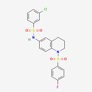 molecular formula C21H18ClFN2O4S2 B6568021 3-chloro-N-[1-(4-fluorobenzenesulfonyl)-1,2,3,4-tetrahydroquinolin-6-yl]benzene-1-sulfonamide CAS No. 946346-24-3