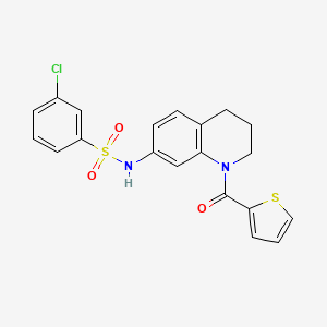 molecular formula C20H17ClN2O3S2 B6568023 3-chloro-N-[1-(thiophene-2-carbonyl)-1,2,3,4-tetrahydroquinolin-7-yl]benzene-1-sulfonamide CAS No. 946369-93-3