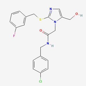 molecular formula C20H19ClFN3O2S B6568046 N-[(4-chlorophenyl)methyl]-2-(2-{[(3-fluorophenyl)methyl]sulfanyl}-5-(hydroxymethyl)-1H-imidazol-1-yl)acetamide CAS No. 921802-87-1