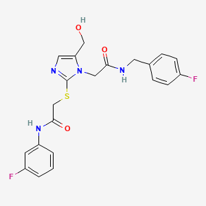 molecular formula C21H20F2N4O3S B6568053 N-(3-fluorophenyl)-2-{[1-({[(4-fluorophenyl)methyl]carbamoyl}methyl)-5-(hydroxymethyl)-1H-imidazol-2-yl]sulfanyl}acetamide CAS No. 921571-09-7