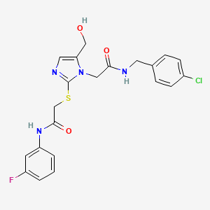 molecular formula C21H20ClFN4O3S B6568067 2-{[1-({[(4-chlorophenyl)methyl]carbamoyl}methyl)-5-(hydroxymethyl)-1H-imidazol-2-yl]sulfanyl}-N-(3-fluorophenyl)acetamide CAS No. 921876-34-8