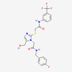 molecular formula C22H20F4N4O3S B6568085 2-{[1-({[(4-fluorophenyl)methyl]carbamoyl}methyl)-5-(hydroxymethyl)-1H-imidazol-2-yl]sulfanyl}-N-[3-(trifluoromethyl)phenyl]acetamide CAS No. 921802-06-4
