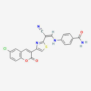 4-{[(1Z)-2-[4-(6-chloro-2-oxo-2H-chromen-3-yl)-1,3-thiazol-2-yl]-2-cyanoeth-1-en-1-yl]amino}benzamide