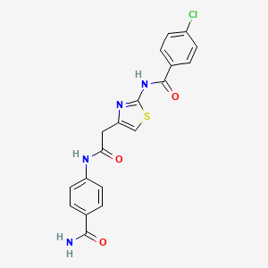 molecular formula C19H15ClN4O3S B6568123 N-(4-{[(4-carbamoylphenyl)carbamoyl]methyl}-1,3-thiazol-2-yl)-4-chlorobenzamide CAS No. 921835-26-9