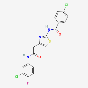 molecular formula C18H12Cl2FN3O2S B6568177 4-chloro-N-(4-{[(3-chloro-4-fluorophenyl)carbamoyl]methyl}-1,3-thiazol-2-yl)benzamide CAS No. 921835-00-9