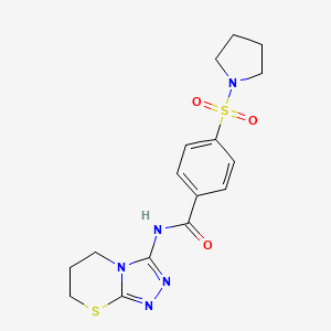 molecular formula C16H19N5O3S2 B6568188 4-(pyrrolidine-1-sulfonyl)-N-{5H,6H,7H-[1,2,4]triazolo[3,4-b][1,3]thiazin-3-yl}benzamide CAS No. 946222-91-9