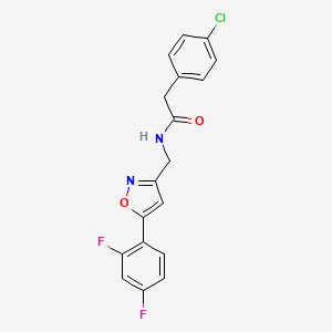 molecular formula C18H13ClF2N2O2 B6568203 2-(4-chlorophenyl)-N-{[5-(2,4-difluorophenyl)-1,2-oxazol-3-yl]methyl}acetamide CAS No. 1021265-01-9