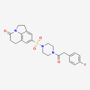 molecular formula C23H24FN3O4S B6568215 6-({4-[2-(4-fluorophenyl)acetyl]piperazin-1-yl}sulfonyl)-1-azatricyclo[6.3.1.0^{4,12}]dodeca-4(12),5,7-trien-11-one CAS No. 946310-64-1