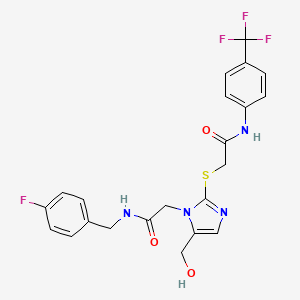 molecular formula C22H20F4N4O3S B6568237 2-{[1-({[(4-fluorophenyl)methyl]carbamoyl}methyl)-5-(hydroxymethyl)-1H-imidazol-2-yl]sulfanyl}-N-[4-(trifluoromethyl)phenyl]acetamide CAS No. 921504-97-4