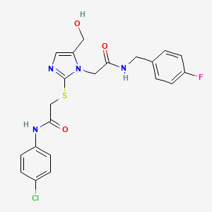 molecular formula C21H20ClFN4O3S B6568245 N-(4-chlorophenyl)-2-{[1-({[(4-fluorophenyl)methyl]carbamoyl}methyl)-5-(hydroxymethyl)-1H-imidazol-2-yl]sulfanyl}acetamide CAS No. 921802-33-7