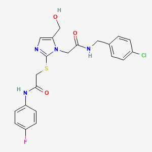 molecular formula C21H20ClFN4O3S B6568254 2-{[1-({[(4-chlorophenyl)methyl]carbamoyl}methyl)-5-(hydroxymethyl)-1H-imidazol-2-yl]sulfanyl}-N-(4-fluorophenyl)acetamide CAS No. 921802-56-4