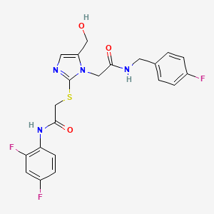 molecular formula C21H19F3N4O3S B6568259 N-(2,4-difluorophenyl)-2-{[1-({[(4-fluorophenyl)methyl]carbamoyl}methyl)-5-(hydroxymethyl)-1H-imidazol-2-yl]sulfanyl}acetamide CAS No. 921801-97-0