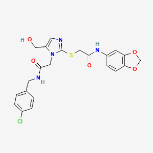 molecular formula C22H21ClN4O5S B6568270 N-(2H-1,3-benzodioxol-5-yl)-2-{[1-({[(4-chlorophenyl)methyl]carbamoyl}methyl)-5-(hydroxymethyl)-1H-imidazol-2-yl]sulfanyl}acetamide CAS No. 921572-83-0
