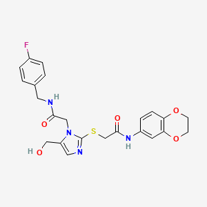 molecular formula C23H23FN4O5S B6568276 N-(2,3-dihydro-1,4-benzodioxin-6-yl)-2-{[1-({[(4-fluorophenyl)methyl]carbamoyl}methyl)-5-(hydroxymethyl)-1H-imidazol-2-yl]sulfanyl}acetamide CAS No. 921571-33-7