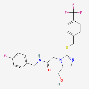 molecular formula C21H19F4N3O2S B6568295 N-[(4-fluorophenyl)methyl]-2-[5-(hydroxymethyl)-2-({[4-(trifluoromethyl)phenyl]methyl}sulfanyl)-1H-imidazol-1-yl]acetamide CAS No. 921875-98-1