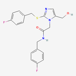 molecular formula C20H19F2N3O2S B6568299 N-[(4-fluorophenyl)methyl]-2-(2-{[(4-fluorophenyl)methyl]sulfanyl}-5-(hydroxymethyl)-1H-imidazol-1-yl)acetamide CAS No. 921875-90-3