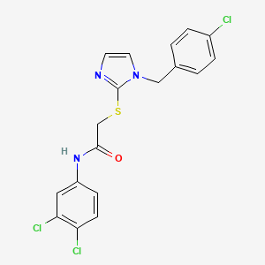 molecular formula C18H14Cl3N3OS B6568305 2-({1-[(4-chlorophenyl)methyl]-1H-imidazol-2-yl}sulfanyl)-N-(3,4-dichlorophenyl)acetamide CAS No. 896050-93-4