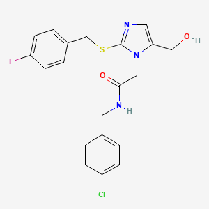 molecular formula C20H19ClFN3O2S B6568315 N-[(4-chlorophenyl)methyl]-2-(2-{[(4-fluorophenyl)methyl]sulfanyl}-5-(hydroxymethyl)-1H-imidazol-1-yl)acetamide CAS No. 921573-34-4