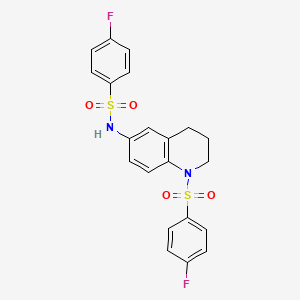 molecular formula C21H18F2N2O4S2 B6568327 4-fluoro-N-[1-(4-fluorobenzenesulfonyl)-1,2,3,4-tetrahydroquinolin-6-yl]benzene-1-sulfonamide CAS No. 946240-47-7