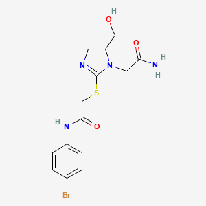 N-(4-bromophenyl)-2-{[1-(carbamoylmethyl)-5-(hydroxymethyl)-1H-imidazol-2-yl]sulfanyl}acetamide