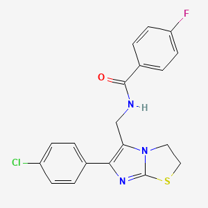 molecular formula C19H15ClFN3OS B6568390 N-{[6-(4-chlorophenyl)-2H,3H-imidazo[2,1-b][1,3]thiazol-5-yl]methyl}-4-fluorobenzamide CAS No. 946353-66-8
