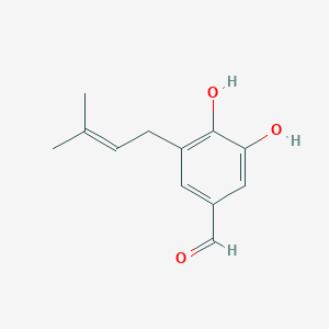 molecular formula C12H14O3 B065686 3,4-Dihydroxy-5-(3-methyl-2-butenyl)benzaldehyde CAS No. 161095-35-8