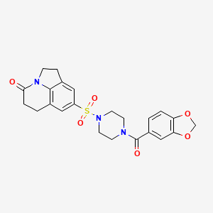 6-{[4-(2H-1,3-benzodioxole-5-carbonyl)piperazin-1-yl]sulfonyl}-1-azatricyclo[6.3.1.0^{4,12}]dodeca-4(12),5,7-trien-11-one