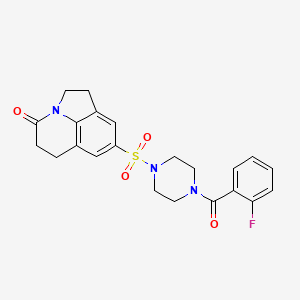 molecular formula C22H22FN3O4S B6568739 6-{[4-(2-fluorobenzoyl)piperazin-1-yl]sulfonyl}-1-azatricyclo[6.3.1.0^{4,12}]dodeca-4(12),5,7-trien-11-one CAS No. 946361-11-1
