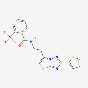 molecular formula C18H13F3N4OS2 B6568741 N-{2-[2-(thiophen-2-yl)-[1,2,4]triazolo[3,2-b][1,3]thiazol-6-yl]ethyl}-2-(trifluoromethyl)benzamide CAS No. 946329-20-0