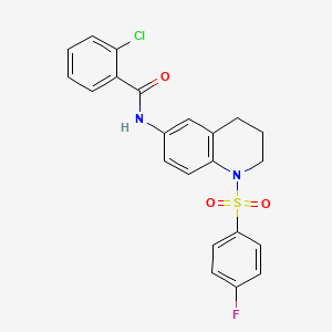 molecular formula C22H18ClFN2O3S B6568760 2-chloro-N-[1-(4-fluorobenzenesulfonyl)-1,2,3,4-tetrahydroquinolin-6-yl]benzamide CAS No. 946335-23-5