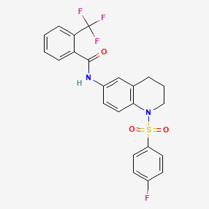 molecular formula C23H18F4N2O3S B6568766 N-[1-(4-fluorobenzenesulfonyl)-1,2,3,4-tetrahydroquinolin-6-yl]-2-(trifluoromethyl)benzamide CAS No. 946259-91-2