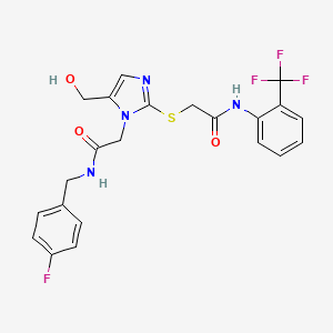 molecular formula C22H20F4N4O3S B6568805 2-{[1-({[(4-fluorophenyl)methyl]carbamoyl}methyl)-5-(hydroxymethyl)-1H-imidazol-2-yl]sulfanyl}-N-[2-(trifluoromethyl)phenyl]acetamide CAS No. 921875-73-2