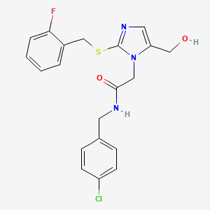molecular formula C20H19ClFN3O2S B6568818 N-[(4-chlorophenyl)methyl]-2-(2-{[(2-fluorophenyl)methyl]sulfanyl}-5-(hydroxymethyl)-1H-imidazol-1-yl)acetamide CAS No. 921573-50-4