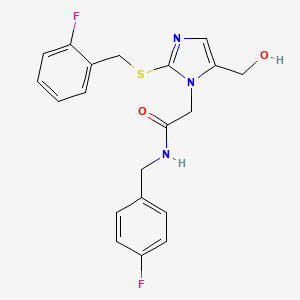 molecular formula C20H19F2N3O2S B6568823 N-[(4-fluorophenyl)methyl]-2-(2-{[(2-fluorophenyl)methyl]sulfanyl}-5-(hydroxymethyl)-1H-imidazol-1-yl)acetamide CAS No. 921802-27-9